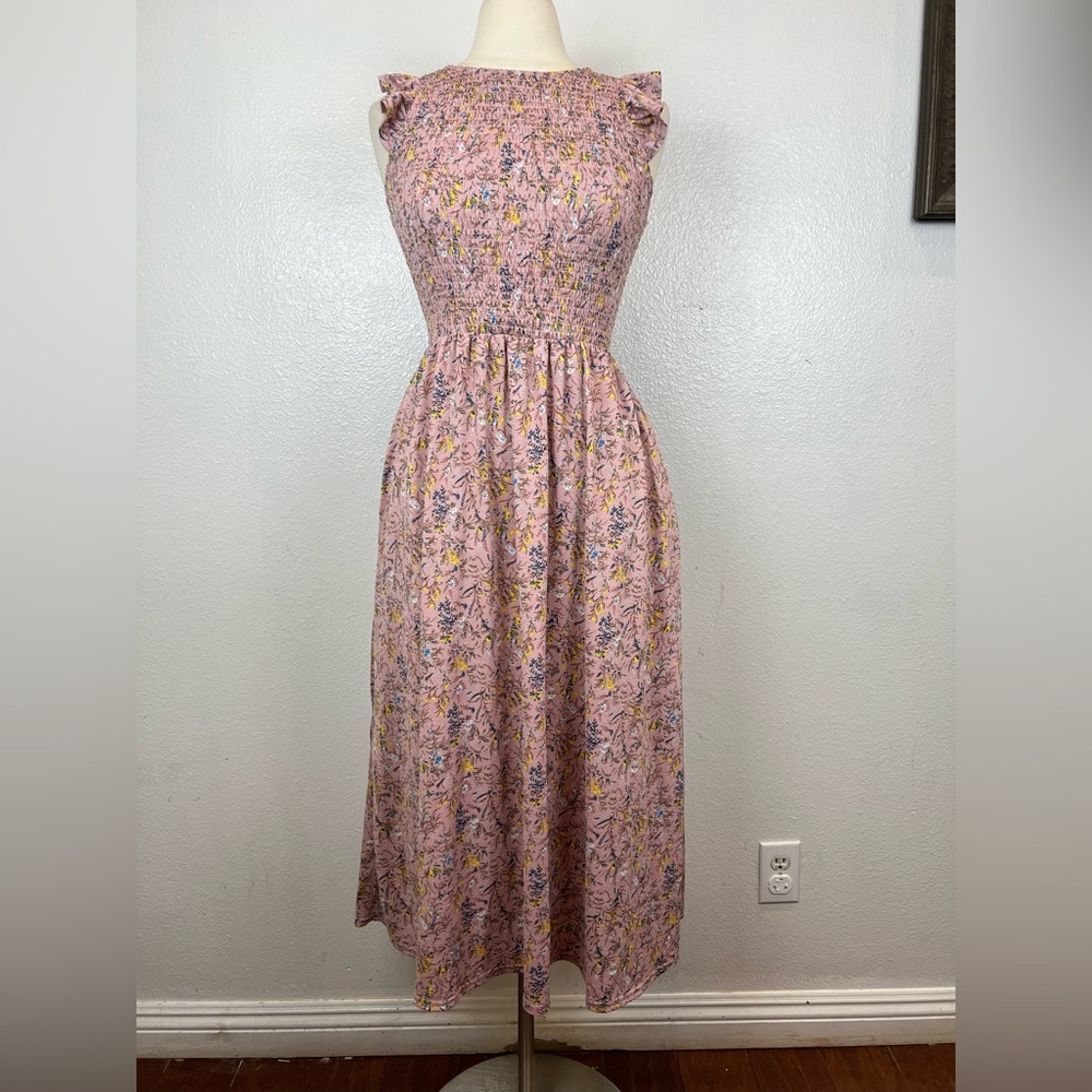 CODE X MODE Sleeveless Ruffle Summer Floral Dusty Rose Maxi Dress Size S